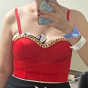 Red Chain-Embellished Women's Top